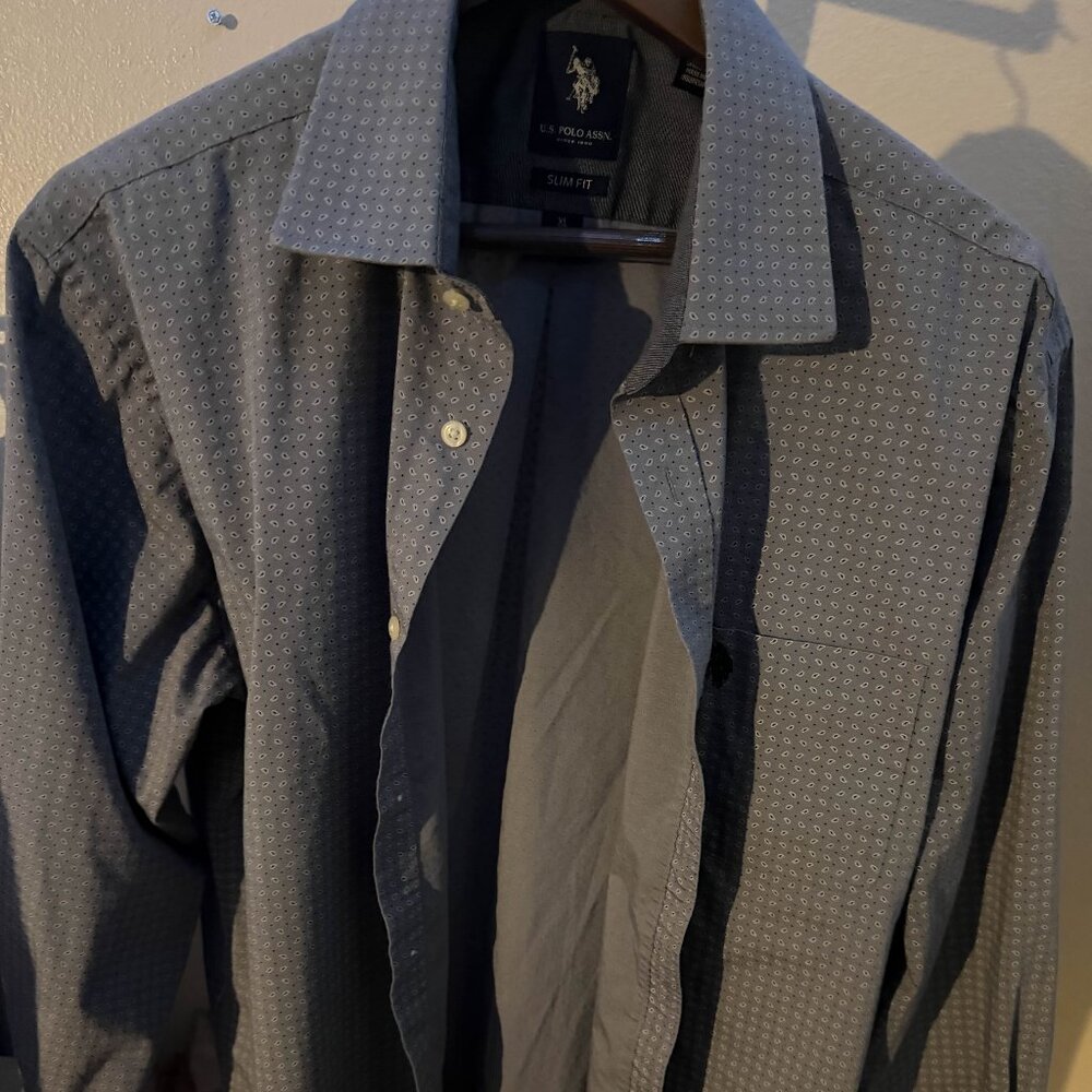 US Polo Assn Slim Fit Gray Speckled Button Down Men's XL